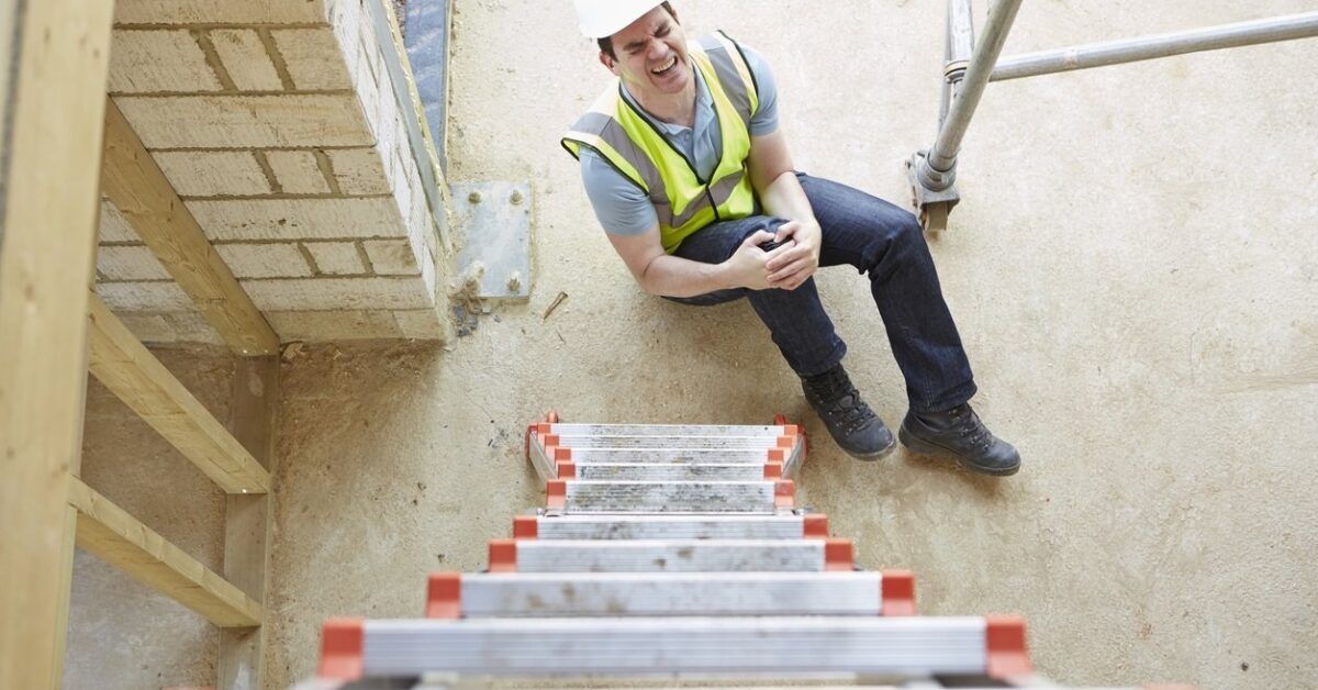 Construction Worker Falling Off Ladder And Injuring Leg